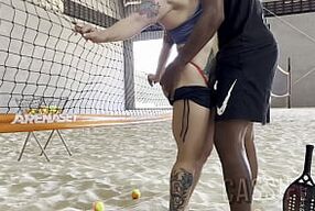 My beach tennis teacher couldn't stand seeing my big ass and had a hard-on during class!