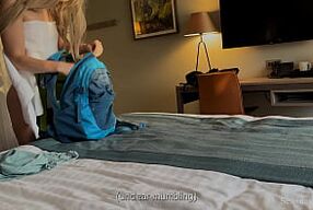 Stepmom shares the bed and her ass with a stepson