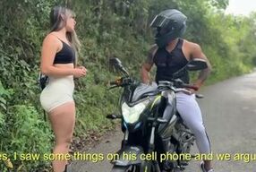 Hot biker watches how my boyfriend abandoned me in a lonely place and comes to convince me to fuck