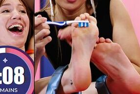 Talia Mint and Kate Quinn in a kinky feet tickling challenge with kinky results