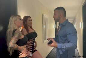 Curvy babes give me a warm welcome at my hotel room