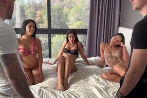 Hot babes crave a wild threesome with hotel worker's big cock
