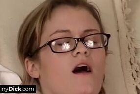 Enjoying solo dildo fun before going for his small cock