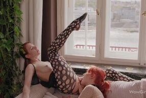 WOWGIRLS Two redhead girls Vilena and Lola Red having sex on the couch