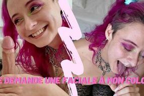 POV French alt girl sucks her roomate's cock and gets a huge cum facial