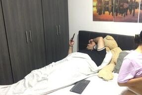 My horny stepdaughter masturbates in front of me and makes a video