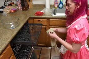 Trans Rubber Sissy Maid Doing Dishes