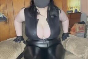 Leather Mommy Dom Elf Cums from Hitachi