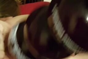 Pom bottle in gaping pussy