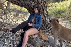 Crossing the creek aly shows off her ass and tits