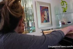 Brunette hottie gets her hairy pussy pleasured by her piano teacher