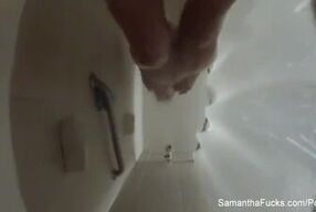 Behind the scenes fun with busty blonde Samantha Saint