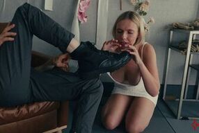 Depraved PAWG Rebel Rhyder slurps huge volume of saved-up cum off boots, ass, and floor