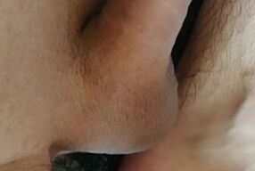 Throbbing cock no hands cumshot from vibrator. Loud moaning.