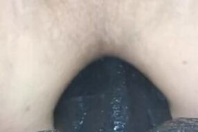Quick anal dildo ride super close up