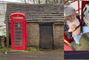 Cumming hard in public red telephone box with Lush remote controlled vibrator in English countryside