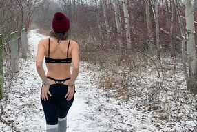 Wife gets huge public double creampie in snow storm from husband and friend / Sloppy seconds