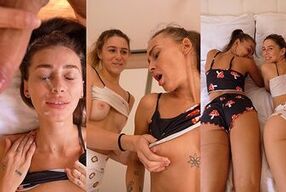 Threesome With Two Teen Step Sisters! Pulls Panties To The Side And Fucked 4K