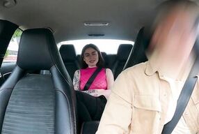 Pretty girl Nikky with a pink pussy wanted to fuck right in Uber. Cum in pussy