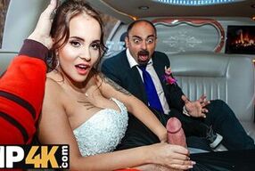 VIP4K. Random passerby scores luxurious bride in the wedding limo