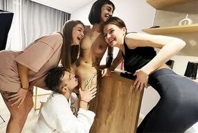 College Party Sex Orgy at Student Bash - Group Sex Gangbang with Three Babes